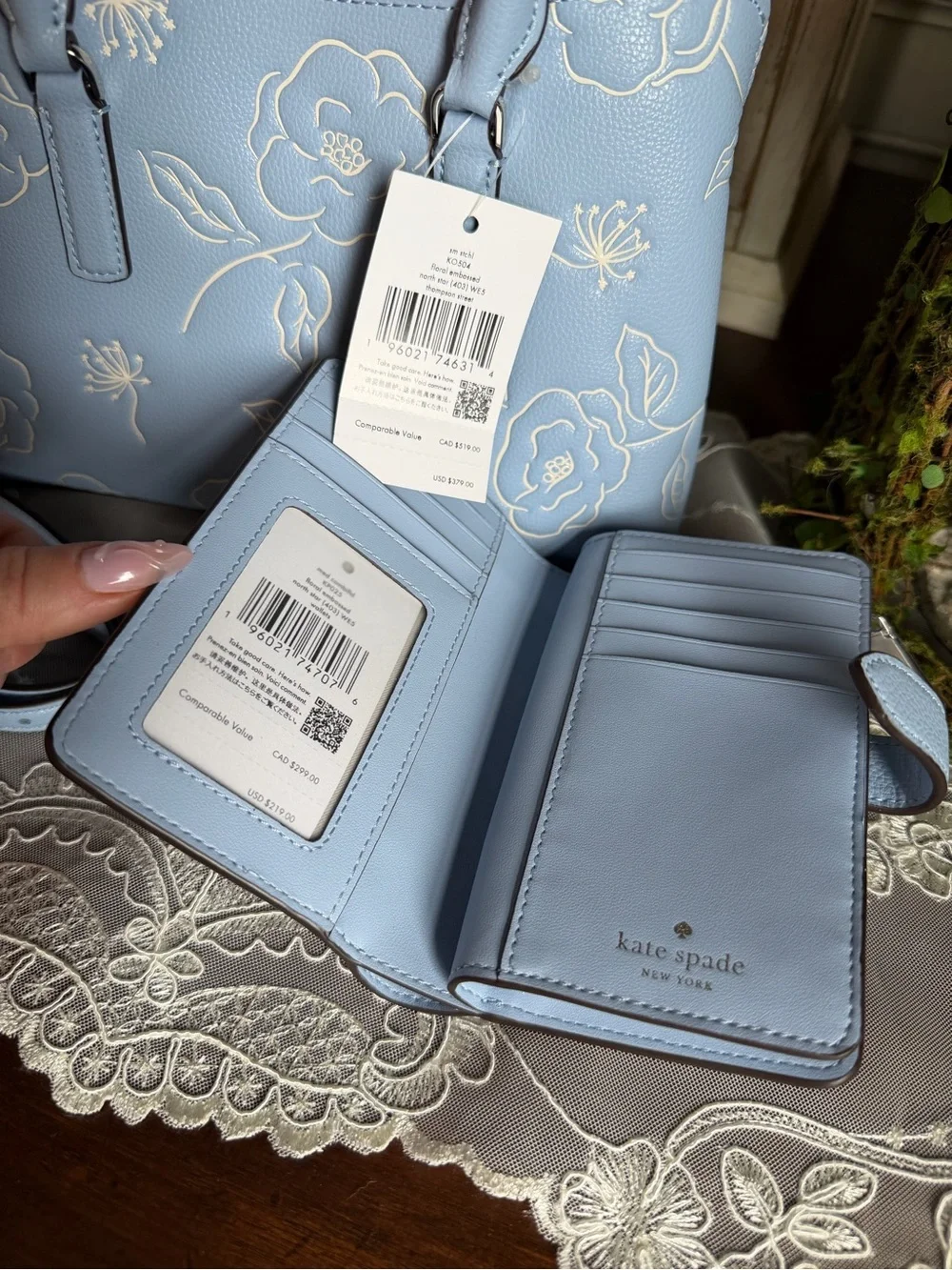 NWT Kate Spade New York Floral Embossed North Star Satchel Handbag & Wallet Set